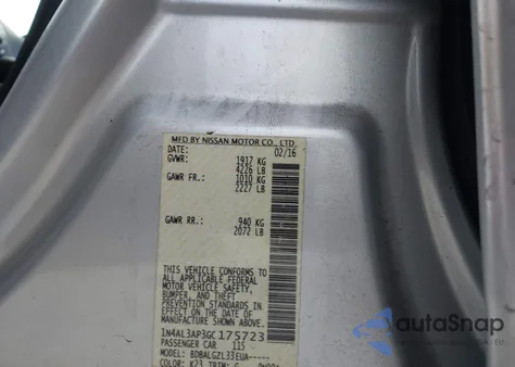 2016 Nissan Altima 2.5/2.5 S/2.5 Sl/2.5 Sr/2.5 Sv z USA, uszkodzony, nr VIN 1N4AL3AP3GC175723